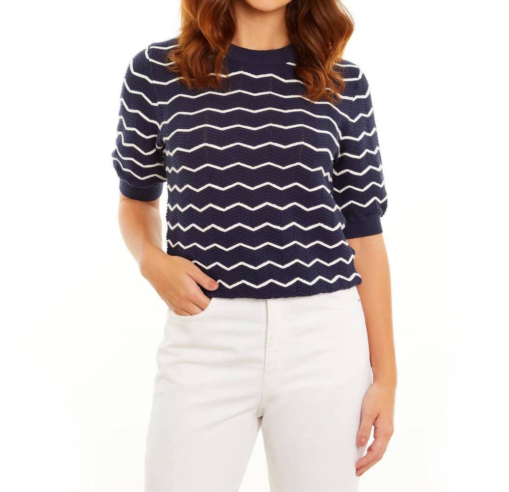 NEW &ISLA tilda chevron stitch crew tee in navy
